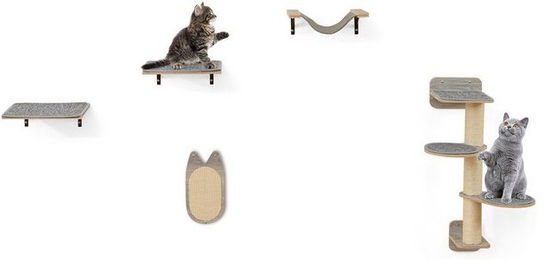 Produktbild von KOMFOTTEU Kratzbaum Katzenkletterwand Set aus Holz mit Kratzbrett