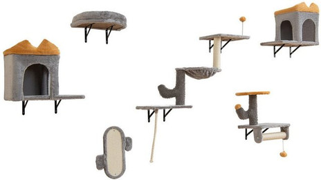 Produktbild von KOMFOTTEU Kratzbaum, Kletterwand Wandpark, 2 Höhlen, Kratzbrett