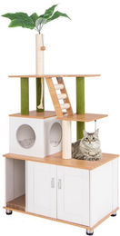 Produktbild von KOMFOTTEU Kratzbaum mit Katzenschrank, baumelnden Bällen und Kratzbrett