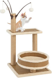 Produktbild von KOMFOTTEU Kratzbaum mit Rattanmatte und Hängeballspielzeug