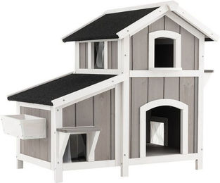 Produktbild von KOMFOTTEU Tierhaus 2 Ebenen Katzenhaus mit Asphaltdach