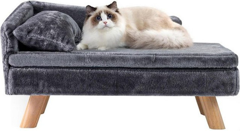 Produktbild von KOMFOTTEU Tiersofa, Hundebett mit Rückenlehne, abnehmbarem Kissen & Holzbeinen