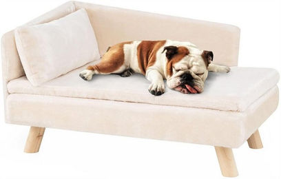 KOMFOTTEU Tiersofa, Hundebett mit Rückenlehne, abnehmbarem Kissen & Holzbeinen – Bild 1 von 5