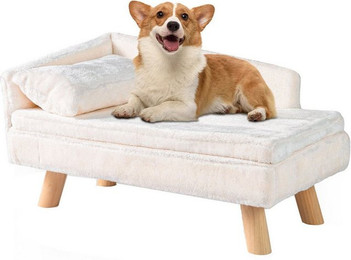 Produktbild von KOMFOTTEU Tiersofa, Hundebett mit Rückenlehne, abnehmbarem Kissen & Holzbeinen