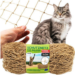 Produktbild von KONZEPT Schutznetz Katzennetz für Balkon Maschenweite 4x4cm Beige Extrem Widerstandsfähig, BxL: 3x2 m, Strapazierfähig