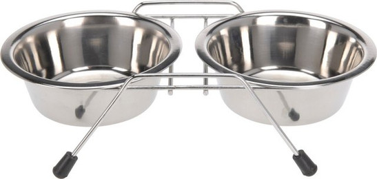 Produktbild von Koopman Futternapf Hundenapf Fressnapf MINI 23x12x8cm Ø Schale 11,5 cm, 2 Näpfe, Rutschsicher, 23x12x8cm, Edelstahl, Schlicht