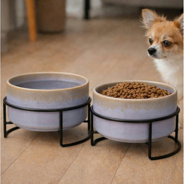 Produktbild von Koopman Futternapf Hundenapf Katzennapf Fressnapf 17x10cm Keramik 2er Set, Hellblau / Grau, Keramik, 1 Liter je Napf, Metall, Standsicher