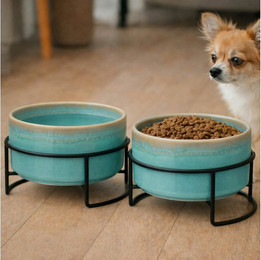 Produktbild von Koopman Futternapf Hundenapf Katzennapf Fressnapf 17x10cm Keramik 2er Set, Mintgrün, Keramik, 1 Liter je Napf, Metall, Standsicher