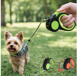 Produktbild von Koopman Hundeleine Rollleine Haustierleine Leine 3m Kunststoff Grün Leuchtend, Kunststoff (1-tlg), für kleine Tiere, Neonfarbend, bis 10kg, Reflektoren, Kompakt