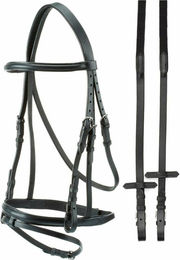 Produktbild von Kopfteil mit Stirnriemen und Nasenriemen Englisch Leder flach schwarz