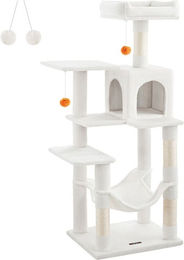 Produktbild von Kratzbaum 143 cm hoch mit 2 Plattformen und Hängematte cremeweiß