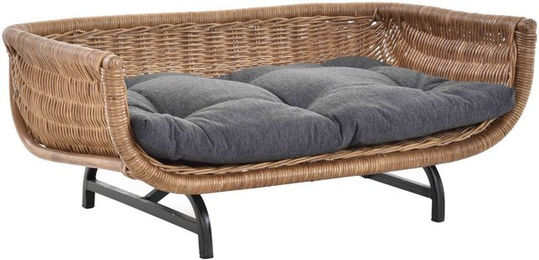 Krines Home Hundekorb Exklusiver Retro-Design Hundekorb Hundebett Tierkorb Haustier Bett, Polyester, Groß aus Rattan mit Kissen Modernes Bett für Katzen und Hunde Grösse – Bild 1 von 5