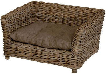 Produktbild von Krines Home Tierbett Hundekorb/Hundebett aus Natur Rattan mit Kissen/Großer Korb für Hunde, mit Holzrahmen