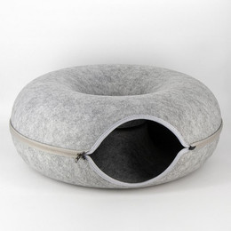 Produktbild von KVOTA Katzenliege Katzentunnel Katzenhöhle aus Filz rund 50x50x20 cm grau