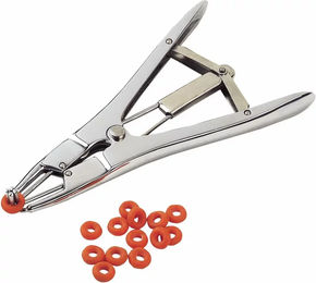 Produktbild von KAMER Metall Zange zum Auflegen von Gummiringen in Silber und Rot