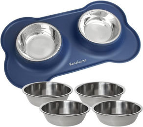 KaraLuna Doppelnapf Set aus Silikon und Edelstahl für Hunde und Katzen in Blau Größe M - 400 ml – Bild 1 von 13