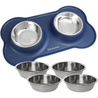 Produktbild von KaraLuna Doppelnapf Set aus Silikon und Edelstahl für Hunde und Katzen in Blau Größe M - 400 ml