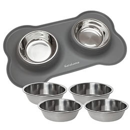 KaraLuna Napfunterlage aus Silikon mit Edelstahl Futternapf für Hunde und Katzen Grau Größe M - 400 ml – Bild 1 von 8