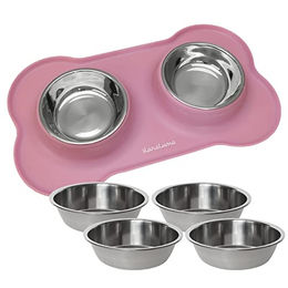 KaraLuna Napfunterlage mit Edelstahl-Doppelnäpfen für Hunde und Katzen in Rosa - 400 ml – Bild 1 von 1