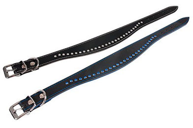 Produktbild von Karlie Flaingo Chic Hundehalsband aus Leder Schwarz-Blau 45cm x 35mm - 45 cm