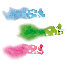 Karlie Polka Maus Katzenspielzeug aus Plüsch mit Feder und Catnip bunt 11x2,5cm - 21 g – Bild 1 von 2