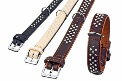 Produktbild von Karlie Rondo Hundehalsband aus Leder mit Rundkopfnieten Natur Größe L 32 cm 22 mm - 32 cm
