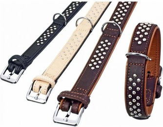 Karlie Rondo Lederhalsband mit Rundkopfnieten Natur 22mm 37cm – Bild 1 von 1