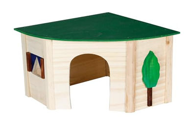 Karlie Wonderland Eckhaus Ecco L Kleintierhäuschen aus Holz in Grün und Natur mit den Maßen 24 x 34 x 16 cm – Bild 1 von 5
