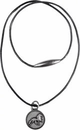 Produktbild von Karlslund Lederhalskette mit Pferdeanhänger in Schwarz und Silber
