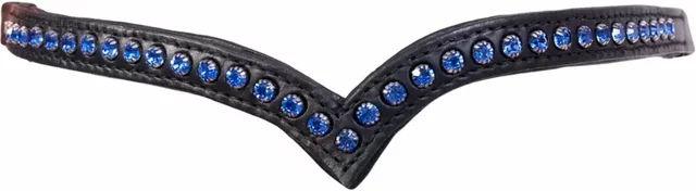 Karlslund Stirnband für Pferde aus Leder mit Kristallen in Schwarz und Blau – Bild 1 von 3