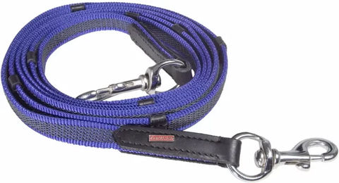 Produktbild von Karlslund Supergrip Pferdezügel aus Gummi mit Stegen in Blau und Chrom