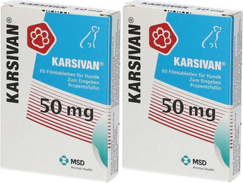 Produktbild von Karsivan 50 mg Vet Tabletten für Senioren zur Unterstützung von Herz, Atemwegen und Gelenken