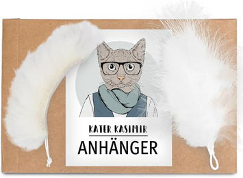 Kater Kasimir Ersatzanhänger für Katzenangel 2er Set mit Naturfedern und echtem Schaffell für Katzen – Bild 1 von 5