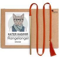 Produktbild von Kater Kasimir Katzen Spielangel aus Buchenholz mit orangefarbenem Baumwollband