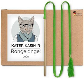 Kater Kasimir Katzen Spielangel aus Buchenholz und Baumwolle Grün – Bild 1 von 3