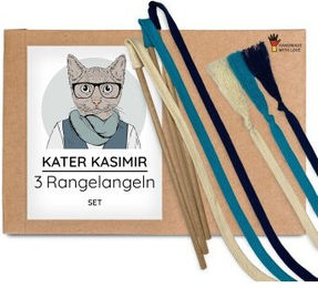 Kater Kasimir Katzen Spielangel aus Naturmaterial mit Buchenholz und Baumwollband 3er-Set – Bild 1 von 3
