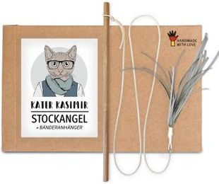 Kater Kasimir Katzenangel aus Buchenholz mit Bändern als Spielzeug für Katzen – Bild 1 von 3