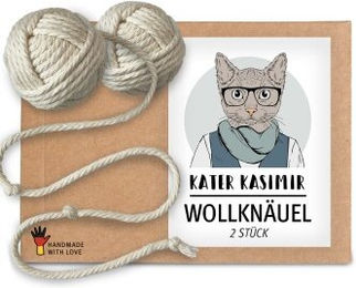 Kater Kasimir Katzenspielzeug 2 Wollknäuel aus Baumwolle in Beige – Bild 1 von 3