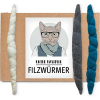 Produktbild von Kater Kasimir Katzenspielzeug Filzwürmchen 3er Set aus 100% Wolle bunt und weiß