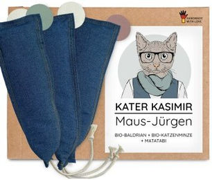 Kater Kasimir MAUS-JÜRGEN XXL Spielmaus für Katzen aus Jeans-Stoff und Leder 3er Set – Bild 1 von 3