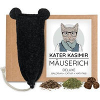 Produktbild von Kater Kasimir MÄUSERICH Deluxe XL Katzenspielzeug Maus aus Wollfilz mit Bio-Katzenminze, Bio-Baldrian und Matatabi-Früchten