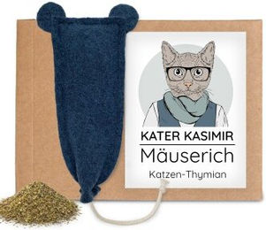 Kater Kasimir MÄUSERICH XL Spielmaus aus Wollfilz in Blau mit Katzen-Thymian – Bild 1 von 3