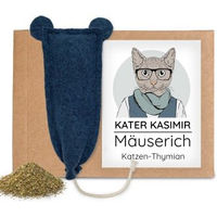 Produktbild von Kater Kasimir MÄUSERICH XL Spielmaus aus Wollfilz in Blau mit Katzen-Thymian