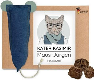Kater Kasimir XXL Spielmaus für Katzen aus Jeans-Stoff und Leder mit Matatabi – Bild 1 von 3