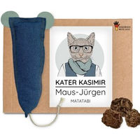 Produktbild von Kater Kasimir XXL Spielmaus für Katzen aus Jeans-Stoff und Leder mit Matatabi