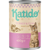 Produktbild von KATIDO Adult Katzen Nassfutter Pute und Thunfisch Stückchen in Sauce getreidefrei 400 g