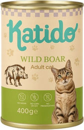 Produktbild von KATIDO Adult Katzen Nassfutter Wildschwein mit Lachsöl Stückchen in Sauce 400 g Monoprotein Sensitive