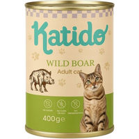 Produktbild von KATIDO Adult Katzen Nassfutter Wildschwein mit Lachsöl Stückchen in Sauce 400 g Monoprotein Sensitive