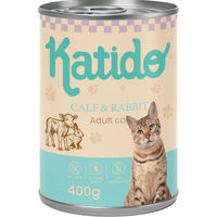 Produktbild von KATIDO Nassfutter für erwachsene Katzen mit Kalb und Kaninchen, Stückchen in Sauce, getreidefrei und ohne Zucker, 400g