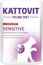 Produktbild von Kattovit Feline Diet Nassfutter Katze Sensitive Adult Huhn und Ente Hypoallergen Getreidefrei Glutenfrei 48x85 g
